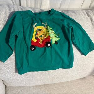 Festive Green Long Sleeve Tee with Reindeer and Tree